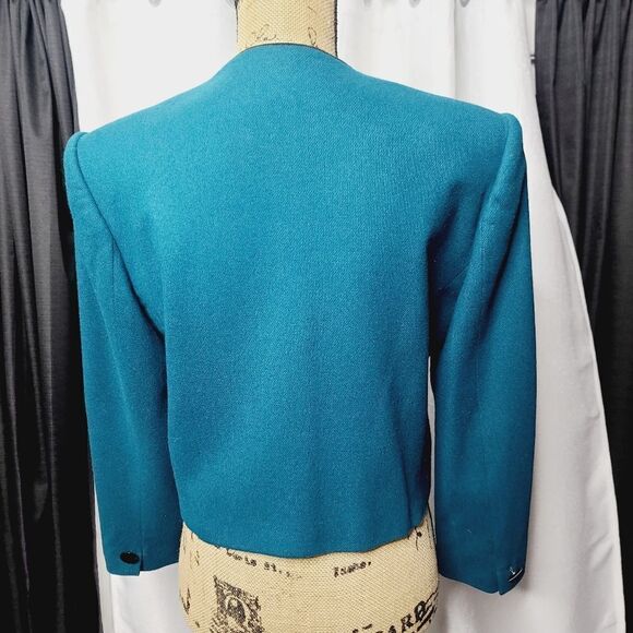 Vintage 80s 90s Teal Wool Cropped Fit Blazer - Picture 4 of 16